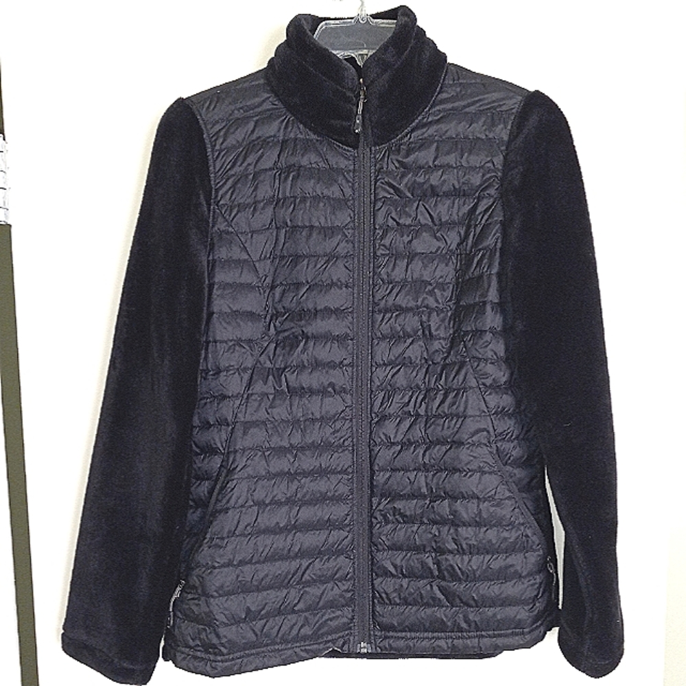 32 Heat women's black full zip quilted front and faux fur jacket size S